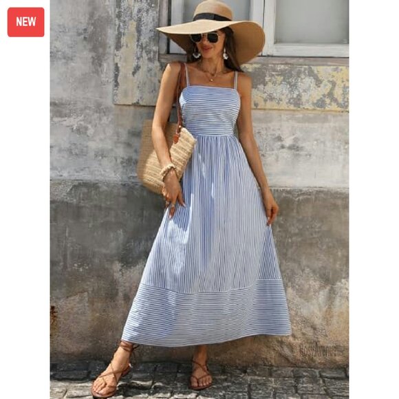 Maxi Dress Rayon Spaghetti Strap Smocked Back Flowy Summer Beach - Picture 3 of 8